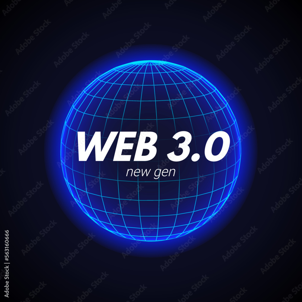 Poster web 3 world technology digital background. web3 planet future internet new version blockchain metave