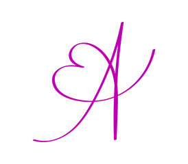 Capital letter A with heart. Handwritten and creative letter A. minimalistic design letter for logo. vector