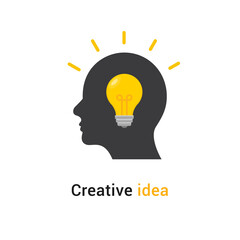 Brain think idea mind head vector icon. Man face human head creative idea symbol