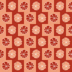 Seamless Pattern in Retro 1970 Peace Style. Floral Seventies Background. Groovy Flowers. Hand Drawn Vector Illustration. Trendy Texture Designed for fabric, textile, printing