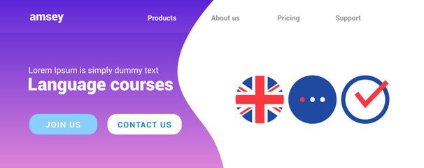 English course vector banner design illustration. English school concept education people digital web banner.