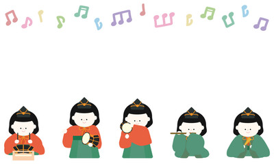 ひなまつり雛人形五人囃子と音符