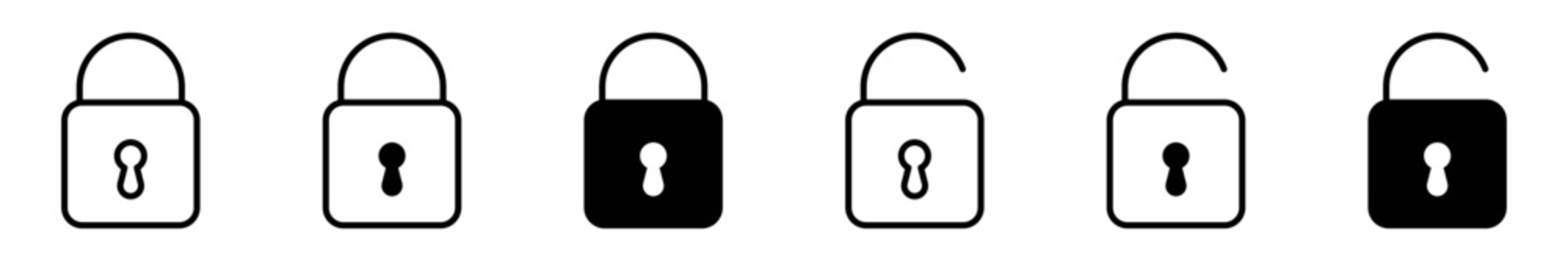 Conjunto de iconos de candado abierto y cerrado. Concepto de protecci&oacute;n y seguridad. Ilustraci&oacute;n vectorial