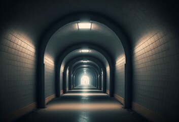 Fototapeta premium underground Tunnel with light at the end, AI generated illustration.
