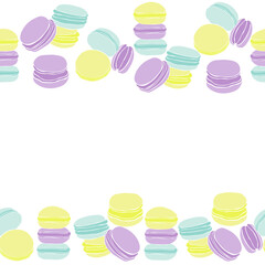 Set of macarons silhouette borders in delicate colors, design from traditional desserts