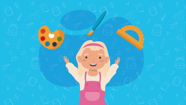 little girl with supplies character animation