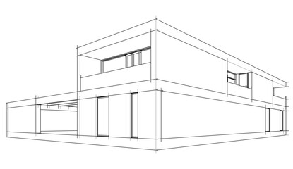 Modern house sketch architectural 3d rendering 
