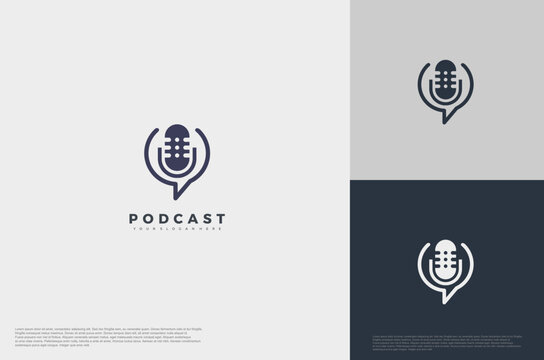 Audio microphone podcast icon illustration flat style isolated, application, studio, radio, broadcasting, user interface, concept logo