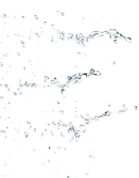 Shape form droplet of Water splashes into drop water line tube attack fluttering in air and stop motion freeze shot. Splash Water for  graphic resource elements, White background isolated