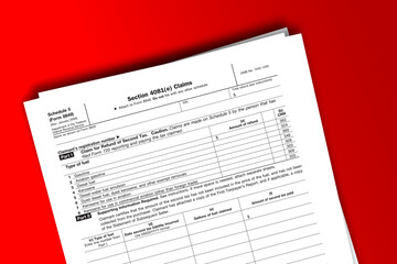 Obraz premium Form 8849 (Schedule 5) documentation published IRS USA 07.17.2012. American tax document on colored