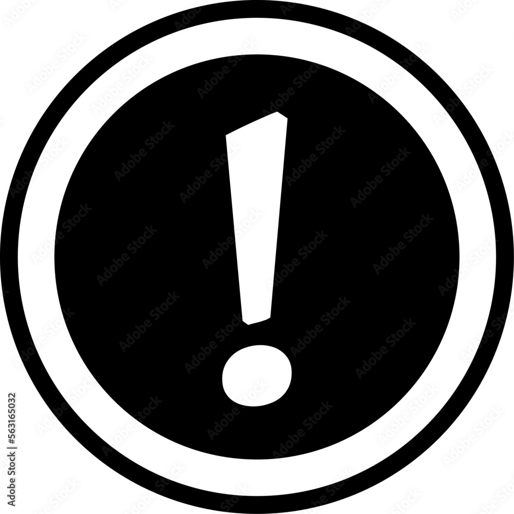 Poster black round warning or attention or caution sign with exclamation mark icon in a circle. vector imag