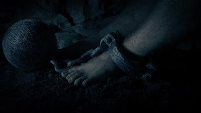 Imprisoned Man Sits In Dirty Jail With Ball And Chain