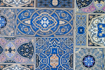 Gorgeous seamless from white, blue and beige tiles, ornaments. Can be used for wallpaper, pattern fills, web page background,surface textures.