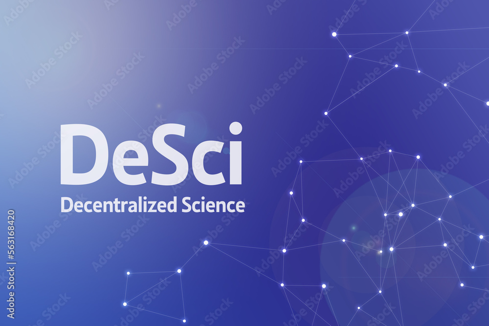 Poster title image of the word desci（decentralized science）. it is a web3 related term.
