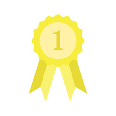 Golden prize badge with ribbons. Vector illustration