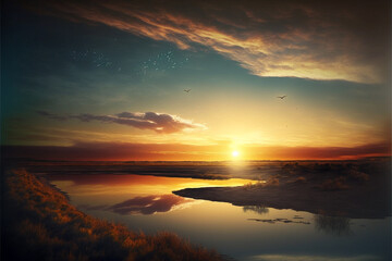 Fototapeta premium Wonderful landscapes, backgrounds at the edge of reality and dreams, tales and lakes, photoes and scenery of magicmade, AI generative