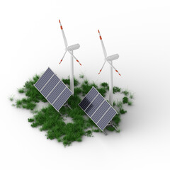 wind power turbines and solar power panel, 3d rendering © AddMeshCube