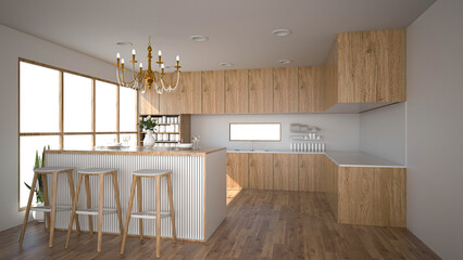 Modern kitchen interior with furniture.3d rendering - 563172010