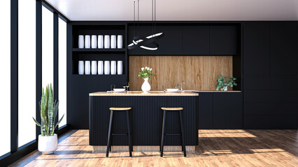 Modern kitchen interior with furniture.3d rendering - 563172027