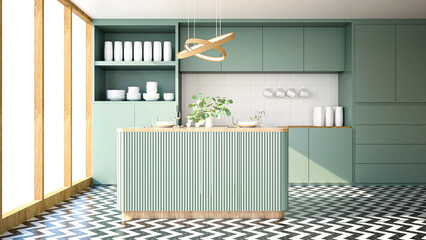Modern kitchen interior with furniture.3d rendering - 563172032