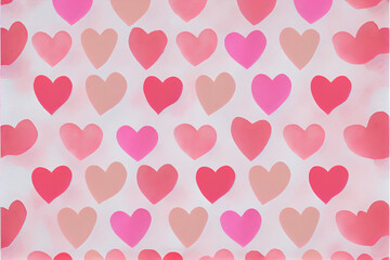 Seamless pattern with pink hearts, watercolor pattern, Valentine's day, AI Generated