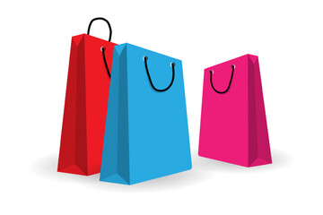 Set of Shopping cart basket and paper bag illustration