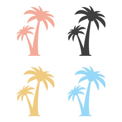 Colorful vector palm tree silhouette icons. Isolated on white background.