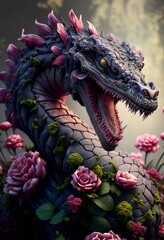 The King of Roses Basilisk Serpent - Illustration - obrazy, fototapety, plakaty