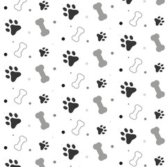 Pattern with dog paw and bone, Vector illustration