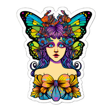 butterfly girl sticker made with generative ai