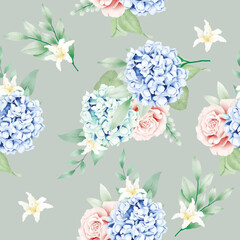 seamless pattern floral hydrangea watercolor