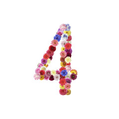 Number 4 made of beautiful flowers on white background