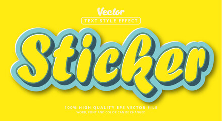 Editable text effects Sticker text in yellow and blue eyecatching cartoon style fonts and modern styles and nuances of cute stickers