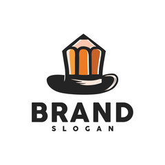 Creative Magic Pencil Logo Icon Vector Template shape pencil and hat