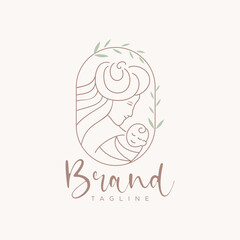 Mother and baby logo design with line style 
