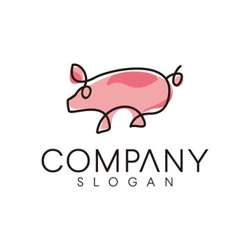 Pig mono line logo design concept Illustration