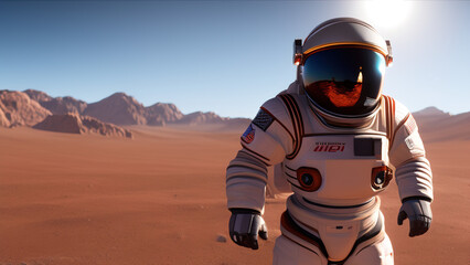 Obraz na płótnie Canvas astronaut on mars, unpopulated terrain, Generative AI