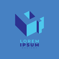 Geometric inside cut logo. Q Letters. Q cube monogram. Construction logo. Letter Q 3D Logo.