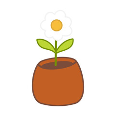illustration flower in a cute clay pot with one pretty daisy