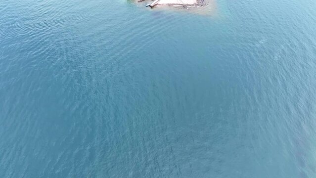 Aerial view of Isola Superiore, or Isola dei Pescatori or Island of the Fishermen in Borromean islands archipelago in Lake Maggiore, Italy