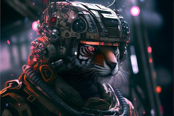 Fototapeta premium Futuristic military tiger. Generative AI