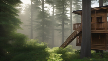 Obraz premium tree house in the environment, Generative AI