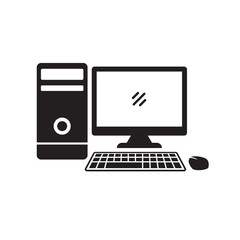 Computer icon with simple black color isolated on white background