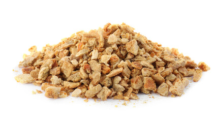 Pile of dried orange zest seasoning isolated on white