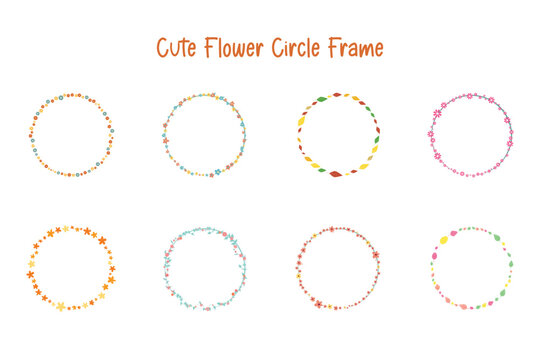 cute flower circle frame border design element set for decoration or banner