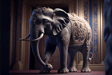 Sculpture of an elephant with details. Generative AI