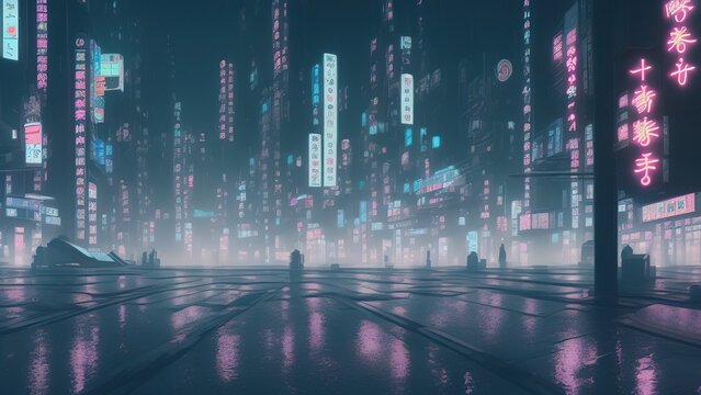 fantasy night city Japanese landscape. © Excellence