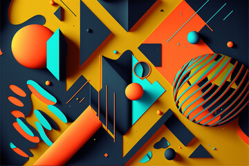 Abstract background with geometrical figures in Neo Memphis style, Contemporary art, Templates for designs.
