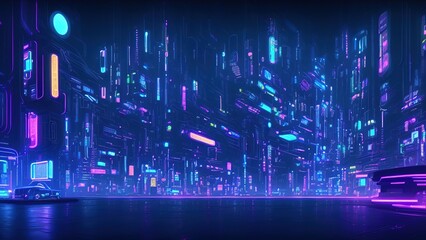 Obraz na płótnie Canvas Beautiful neon night in a cyberpunk city.