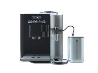 Silver black color automatic coffee machine isolated on white background. Auto Drip Coffee Maker Isolated. Espresso Machine or Coffeemaker. Automatic Modern Drip Coffee Pot. 3d render  Transparent png